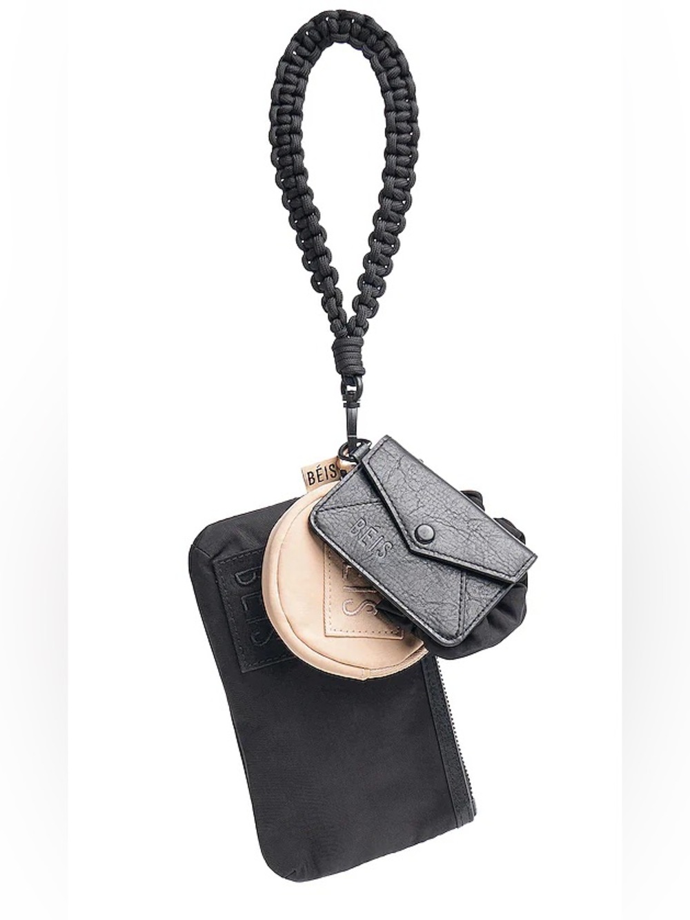 BEIS Black & Cream Braided Wristlet Keychain Set